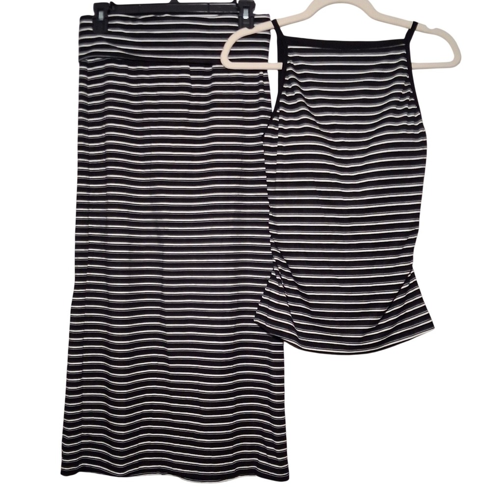 NWT OGL Striped Spaghetti Bra Top M & Low Rise Midi Skirt S Black/Grey/White - Picture 4 of 13